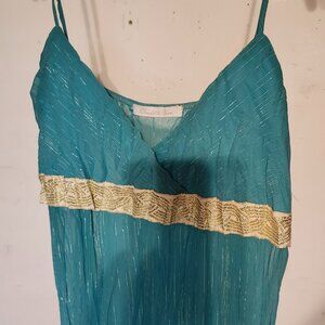 Charlotte Russe Women's Blue/Turquoise Clubbing Tank w/ Gold Embroidery